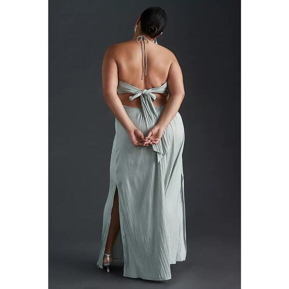 NWT Anthropologie Tie-Back Halter Pleated Maxi Dress Size Plus 1X Mint #MD416 - Picture 4 of 12